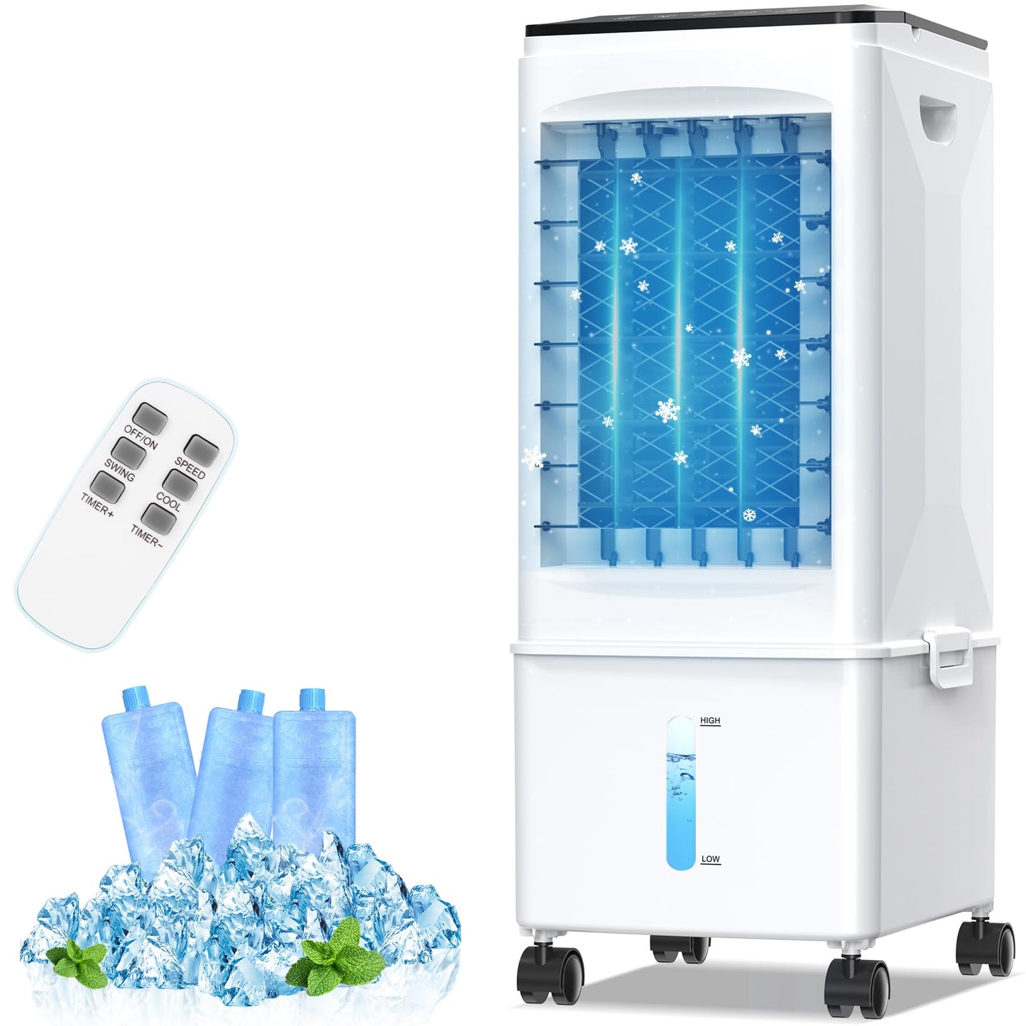 Mobile Klimaanlage Mobil Klimagerät Klimaanlage Ohne Abluftschlauch Luftkühler Ventilator mit Wasserkühlung 9,5L Wassertank 60W Verdunstungskühler Energiesparend 7h Timer Oszillierend für Zuhause/Büro