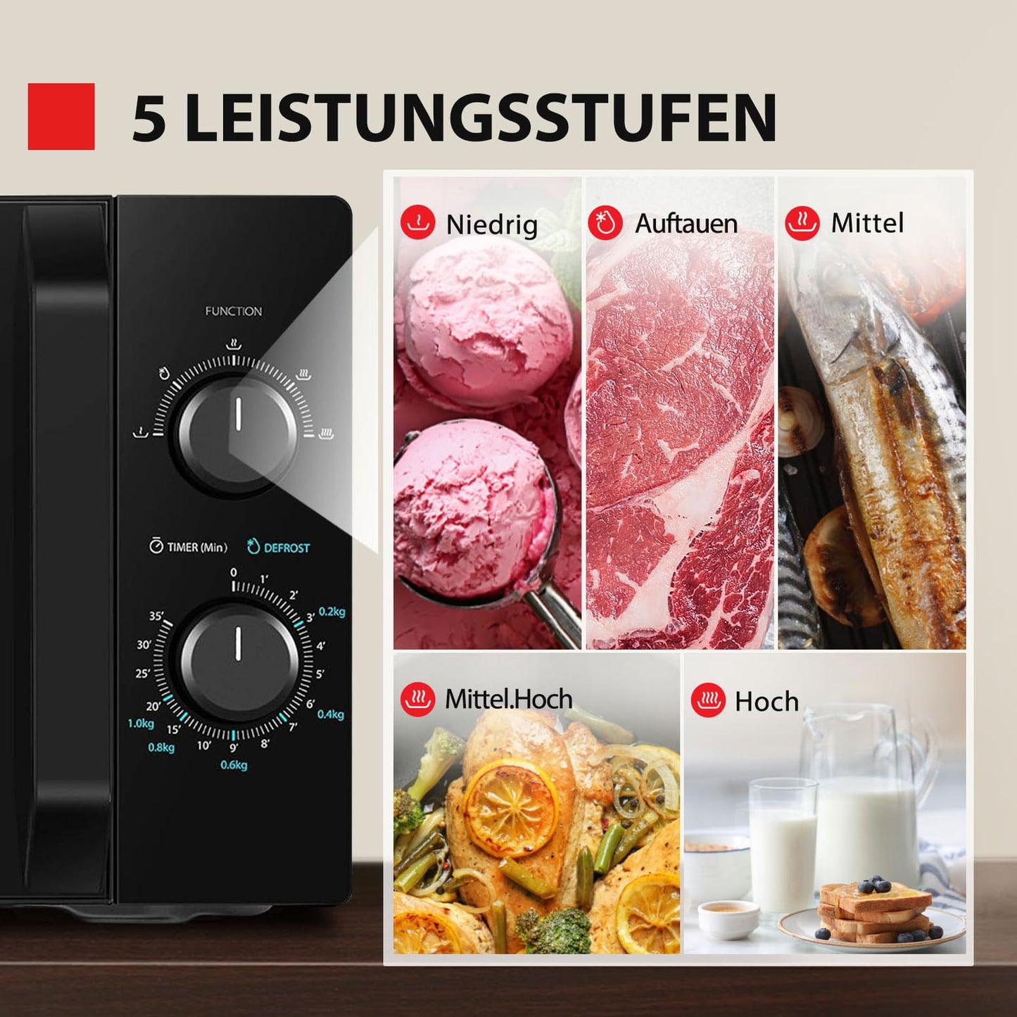 Toshiba MW2-MM20PF(BK) Freistehend Mikrowelle/Solo-Mikrowelle / 20L / 800W / 5 Leistungsstufen mit praktischer Auftaufunktion/LED-Beleuchtung im Innenraum/Schwarz
