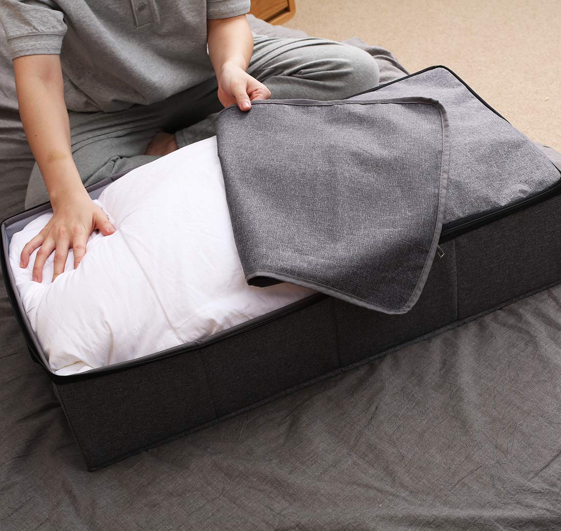 Faltbarer Unterbett-Aufbewahrungskorb [2er Pack] mit strapazierfähigem Stoff für Kleidung, Schuhe, Spielzeug, Decke, Tröster-Organizer-Behälter, Schwarz Grau