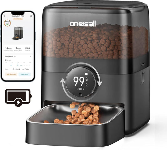 oneisall 3L Futterautomat Katze Kabellos, Katzenfutter Automat, 2.4G WiFi, APP-Steuerung, 100 Tage Lithium-Batterielaufzeit, 1-10 Mahlzeiten/Tag, Futterspender für Katze, mit 304 Edelstahlnapf