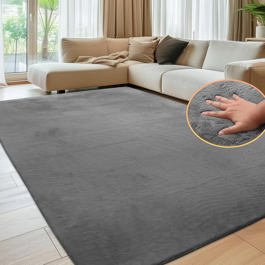Sour Lemon Weiche Teppich Wohnzimmer, Glatt Teppich aus Kaninchenfell Kurzflor rutschfest, Modern Anti-Rutsch Carpet für Schlafzimmer, Luxuriöse Raumdekoration, Flauschiger Teppichbereich 160x230cm