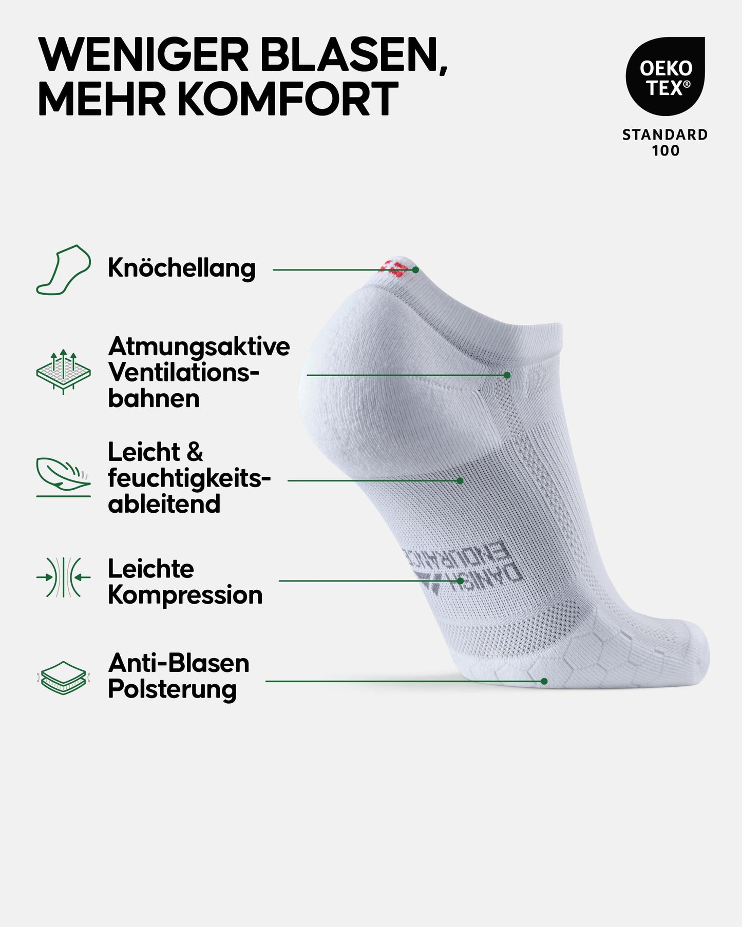 DANISH ENDURANCE Kurze Laufsocken, 3 & 5 Paar Sommer Sportsocken, Schweißableitend, Unisex, für Damen & Herren, Weiß, 39-42