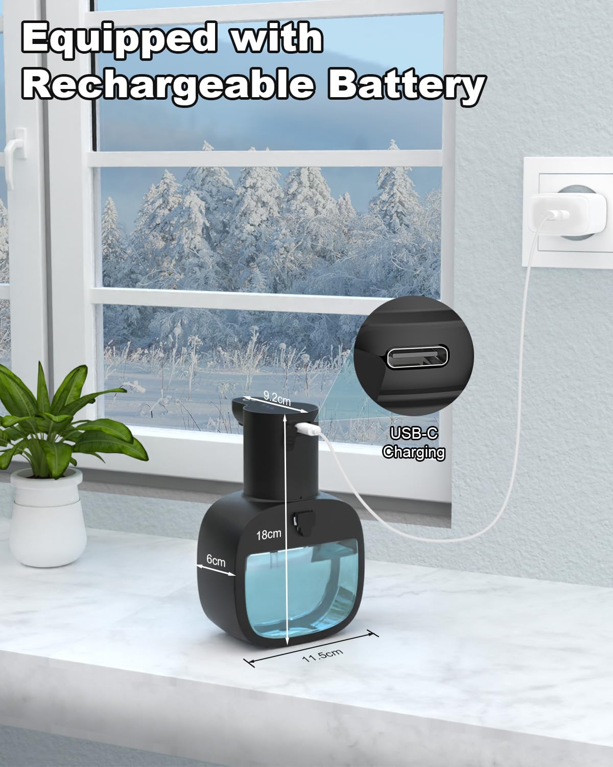 Dalugo Automatischer Seifenspender, USB C Seifenspender Wandbefestigung 500ml Elektrischer Seifenspender mit Sensor, Verstellbar Seifenspender Schwarz für Küche Badezimmer