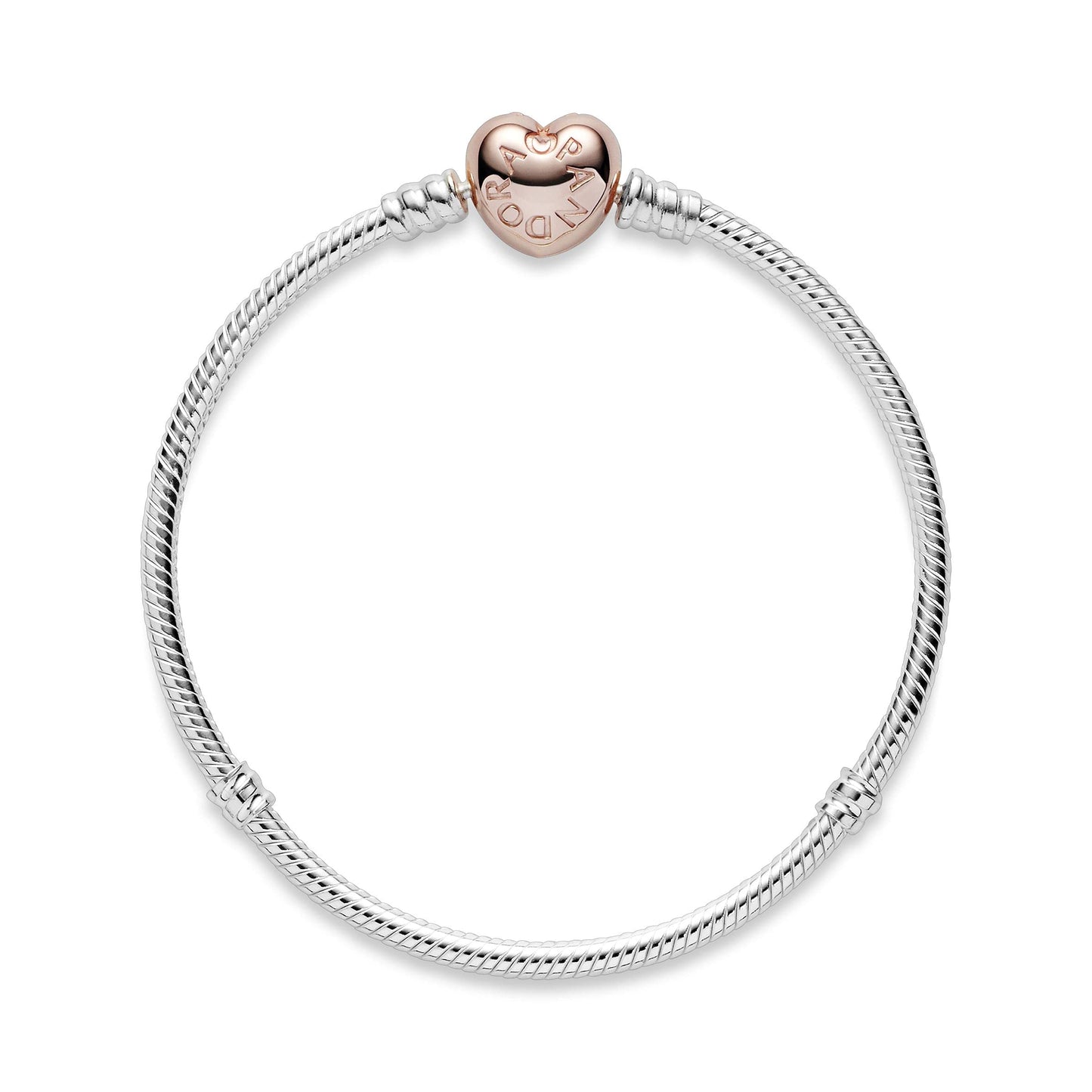 PANDORA Moments Schlangen-Gliederarmband mit Herz-Verschluss aus Sterling-Silber und rosévergoldeter Metalllegierung, kompatibel mit Charms und Anhängern aus der Moments Kollektion, Größe: 17cm