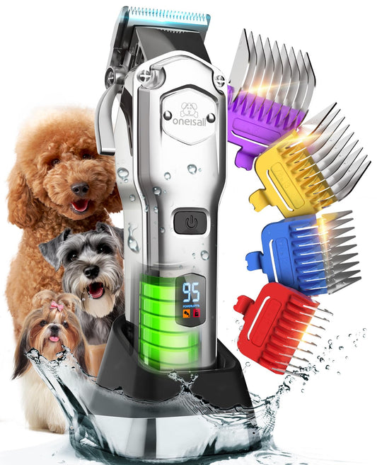 oneisall Leise Hundeschermaschine mit Metall-Führungskamm, Schermaschine Hund profi kabellos, Hochleistungs Tierhaarschneidemaschine für Dickes/Lockiges/Feines/Langes/Gewelltes Haar