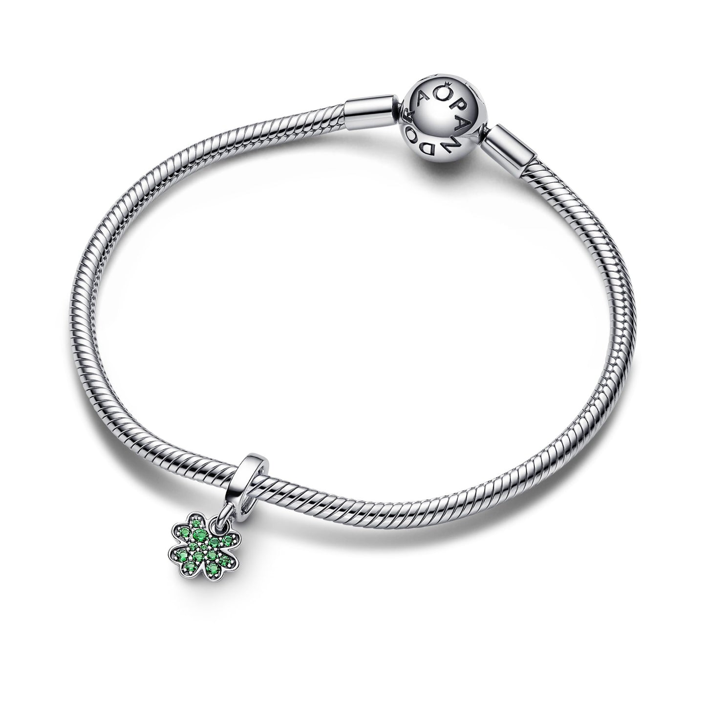 PANDORA Moments Vierblättriges Kleeblatt Charm-Anhänger aus Sterling Silber mit Kristallen, Kompatibel Moments Armbändern, 792751C01