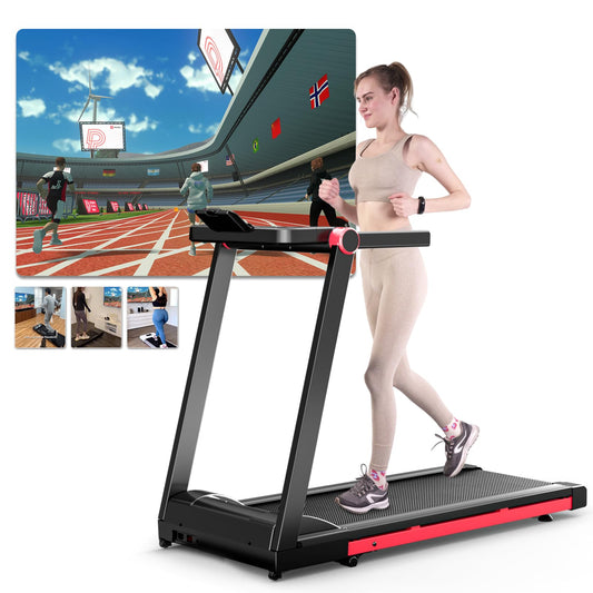 Superun Laufband für Zuhause Klappbar, Laufband mit Steigung max 158 KG mit APP, Klappbares Laufband mit Trainingskursen und Multi-Runner-Rennen
