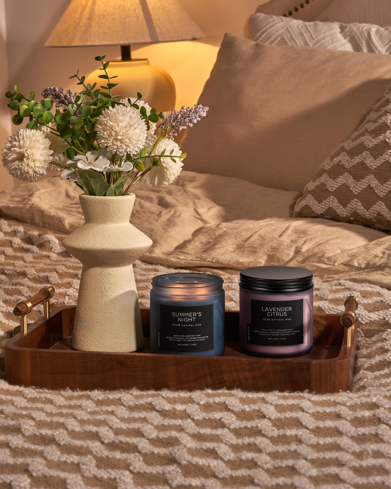 M&SENSE Sommernacht Duftkerze im Glas, Natürliche Sojakerze mit zwei Dochte, 330g große Patchouli Kerzen bis zu 70 Std. Brenndauer, Kerzengeschenke für Frauen, Männer