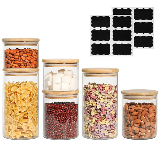 ComSaf 500ml/800ml/1200ml Luftdichter Vorratsgläser mit Deckel Rund, 6er Set Aufbewahrungsglas Küche aus Borosilikatglas, Glasbehälter Vorratdosen Set für Gewürz Spagetti Getreide Bohnen