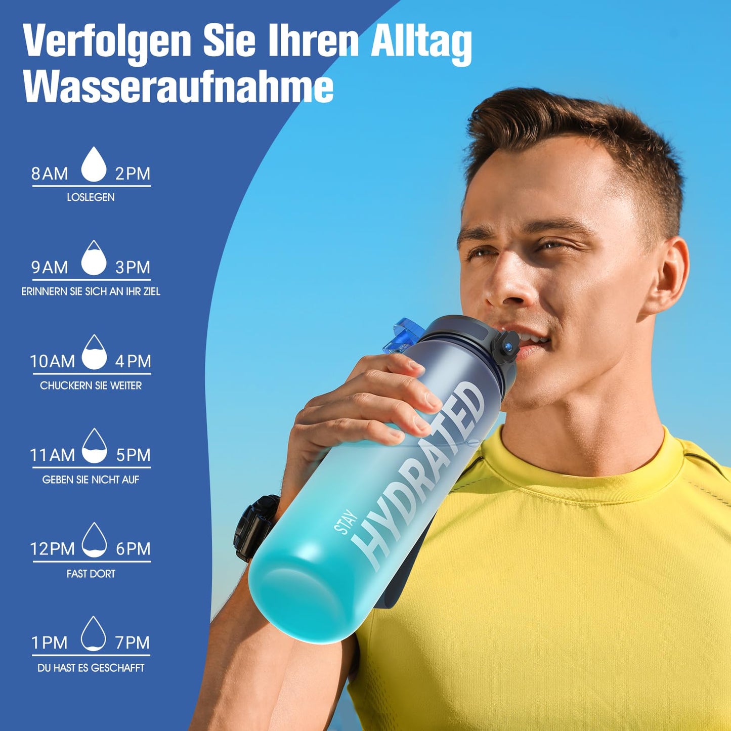 Sahara Sailor Trinkflasche, Sport Trinkflasche, [BPA-frei Tritan] 1L/500ML/750ML Auslaufsicher Sport Wasserflasche, Sportflasche für Fahrrad, Camping, Yoga, Gym (1 Flasche)