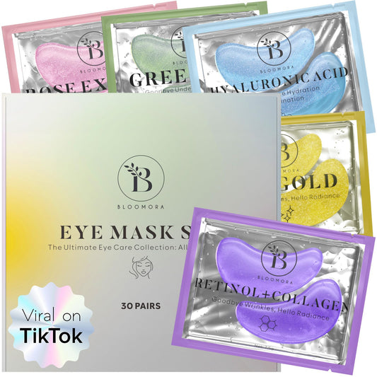 BLOOMORA Gemischte Augenpads (30 Paare) | Eye Pads mit Niacinamid & Augenpads Hyaluron | Augenpads Gegen Augenringe | Augenringe Entfernen | Eye Patches