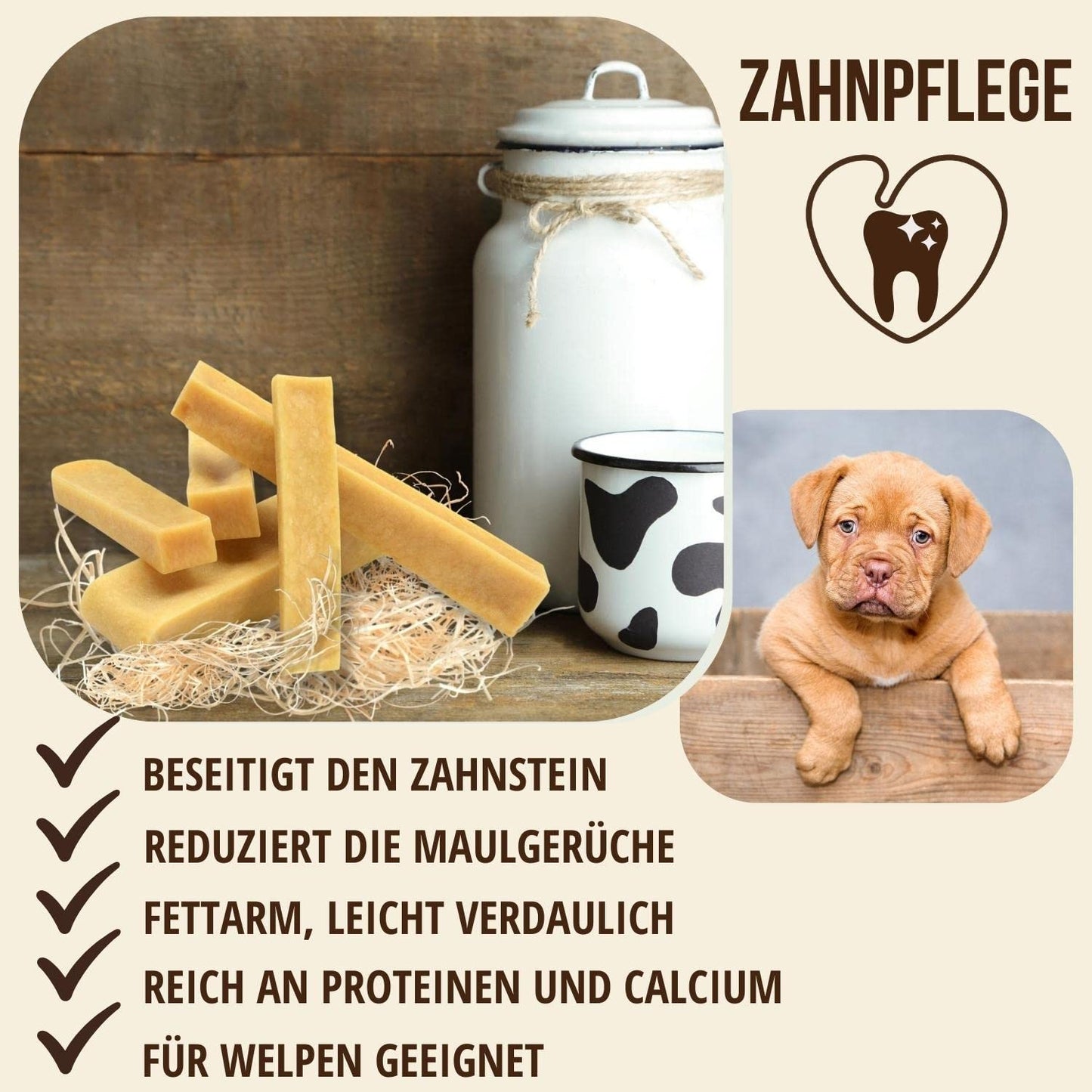 PetLove Hartkäse für Hunde • 100% natürlicher Kauknochen aus Käse • Kaukäse Hund • Kauspaß & Zahnpflege • Ideal für unterwegs • 6er Pack • Größe S: 30-50g