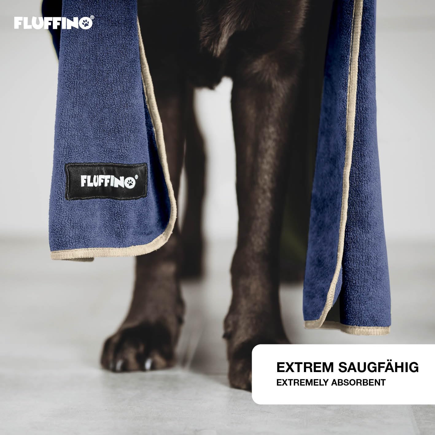 FLUFFINO® 2er Set Hundehandtuch 120 x 70 cm für mittelgroße & große Hunde, extrem saugfähig & weich | Waschbar bei 60°C, schnell trocknendes Mikrofaser-Handtuch mit 2 Grifftaschen
