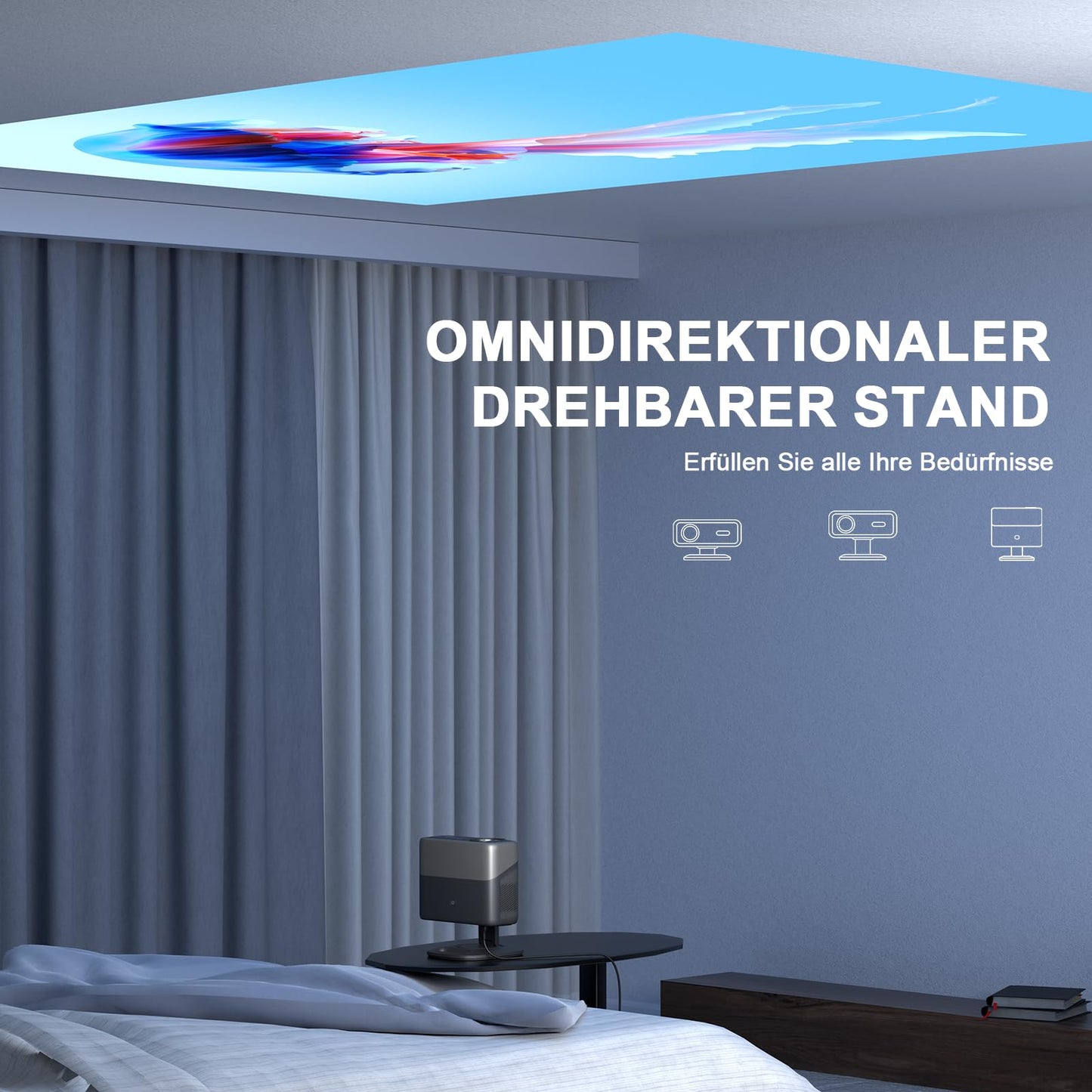 Smart Beamer 4K[Netflix Official & 3D Dolby Audio] VISSPL 28000 Lumen Autofokus/Auto Trapezkorrektur Projektor, WiFi6 Bluetooth Beamer 4K Heimkino, Outdoor Video Beamer Mit 360° Drehbarem Ständer