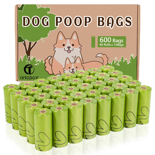 AiTodos® 600 Artikel Hundekotbeutel, Mais-Dip-Mix PET, Polyethylen + Biologisch Abbaubares Material, Halb Biologisch Abbaubarer Hundekotbeutel, Unterwegs – 31 x 23 cm – Grün (40 Rollen à 15 Stück)