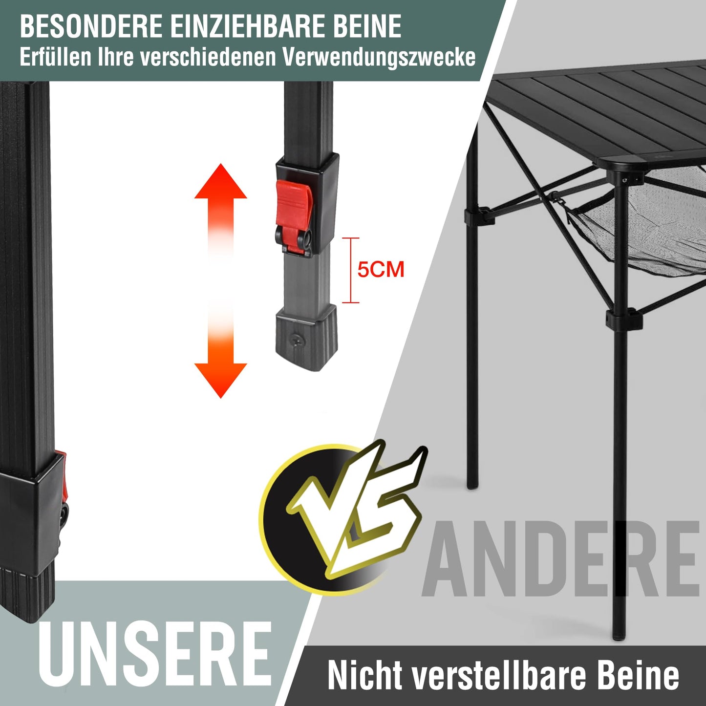 VILLEY Aluminium Klapptisch mit Tragetasche, klappbarer Campingtisch aus Alu, Faltbarer Balkontisch, Gartentisch für Picknick, Camping und Strand im Freien, 70 * 70 * 78cm
