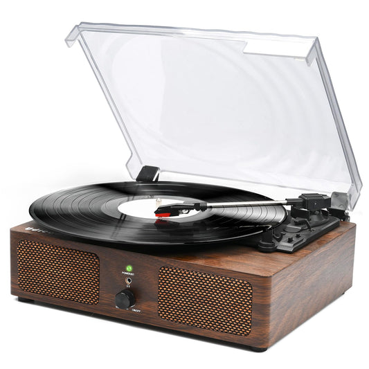 Udreamer Schallplattenspieler, Plattenspieler mit integrierten Lautsprechern und Bluetooth Riemenantrieb, Vintage-Phonograph mit 3 Geschwindigkeiten für Musikgenuss und Heimdekoration Kaffee