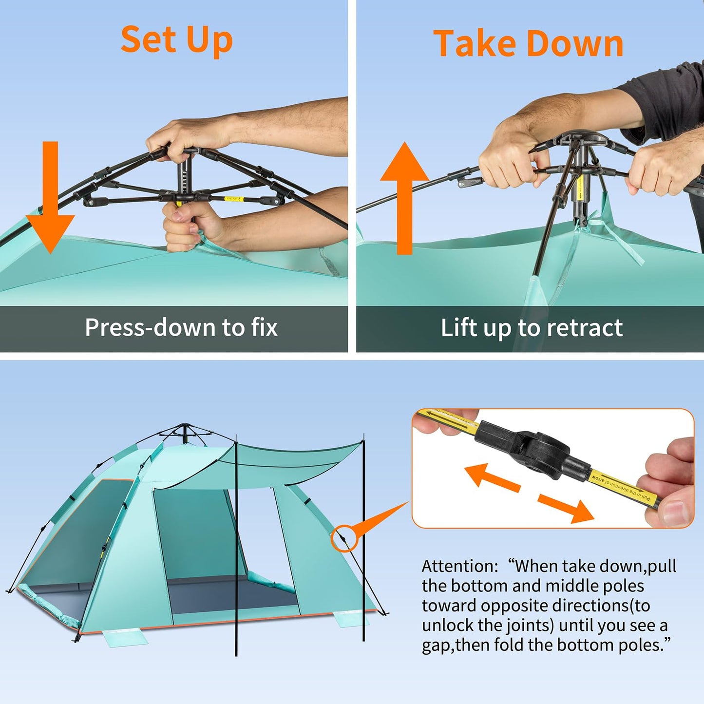 4-5 Person Instant Strandmuschel Automatisches Strandzelt, Extra großes tragbares belüftetes automatisches Sonnenschutz, UV Schutz 50+ Easy Setup Pop Up Zelt für Picknick, Strand