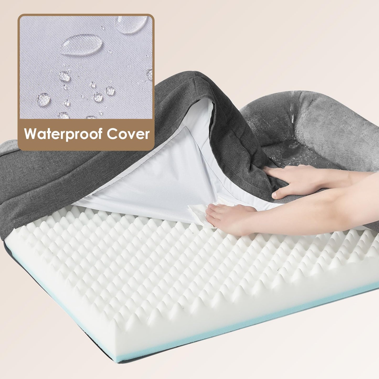 EHEYCIGA Orthopädisches Hundebett Grosse Hunde, Memory Foam Waschbar und Wasserdicht Hundekorb mit 4 Rändern, Hundesofa Hundecouch rutschfest, Grau, 106.5x76x18.5 cm