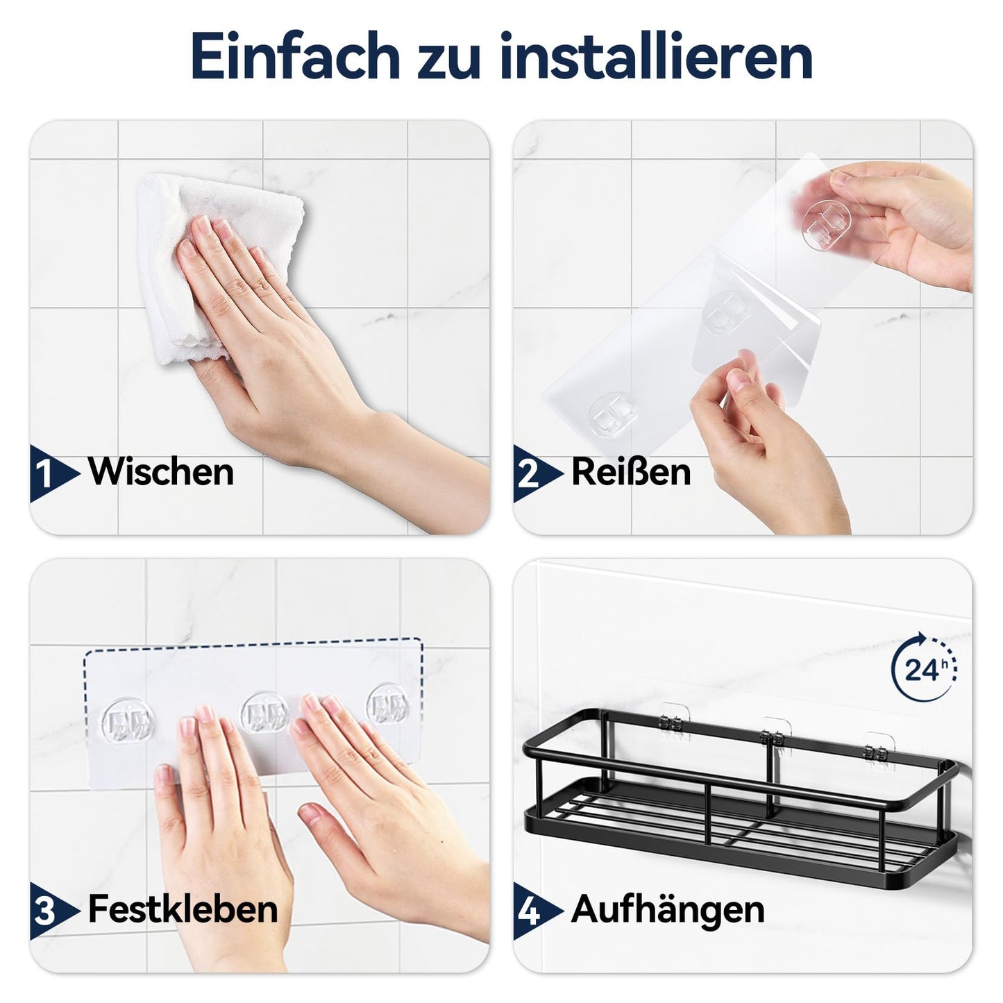 YASONIC Duschablage ohne Bohren Badezimmer Organizer, Badregal Duschregal ohne Bohren, Duschhalterung ohne Bohren Shampoo Halterung für Dusche, rostfrei Badezimmer Regal Duschablage schwarz, 3 Stück