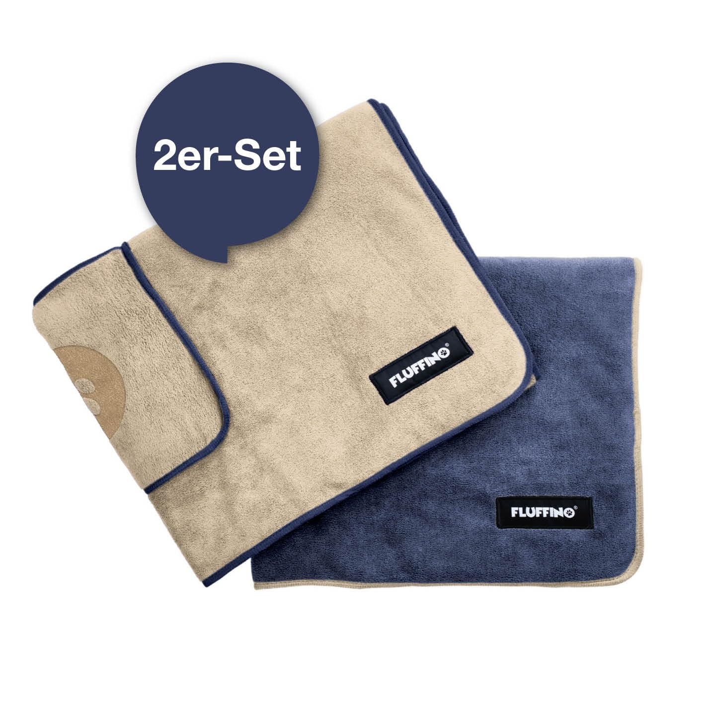 FLUFFINO® 2er Set Hundehandtuch 120 x 70 cm für mittelgroße & große Hunde, extrem saugfähig & weich | Waschbar bei 60°C, schnell trocknendes Mikrofaser-Handtuch mit 2 Grifftaschen