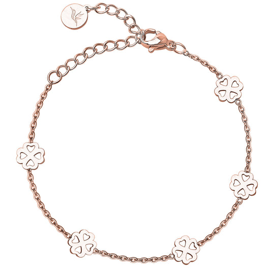 BONNYBIRD® Armband Kleeblatt Glücksbringer Prüfung - Viel Glück Prüfung Geschenk, Glücksbringer Kleeblatt Armband Damen Rosegold, Glücksarmband Damen