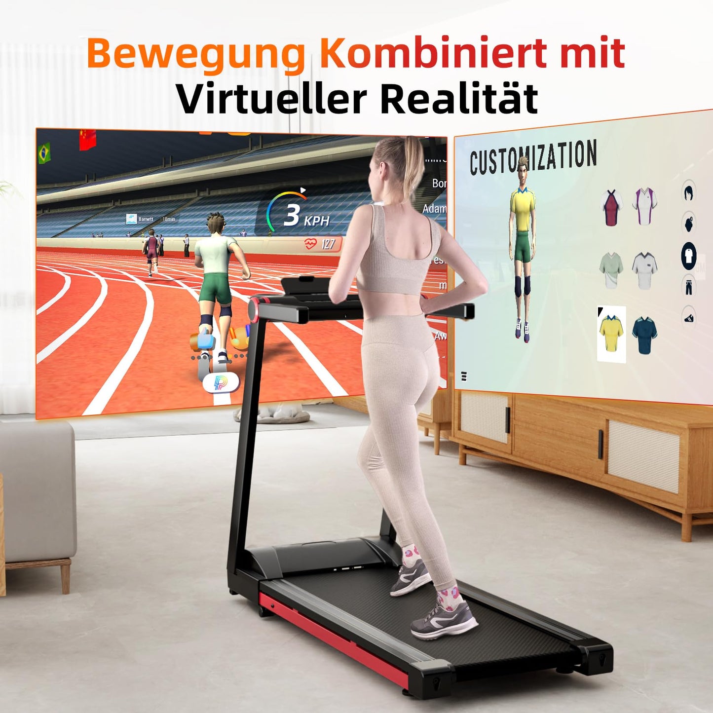 Superun Laufband für Zuhause Klappbar, Laufband mit Steigung max 158 KG mit APP, Klappbares Laufband mit Trainingskursen und Multi-Runner-Rennen