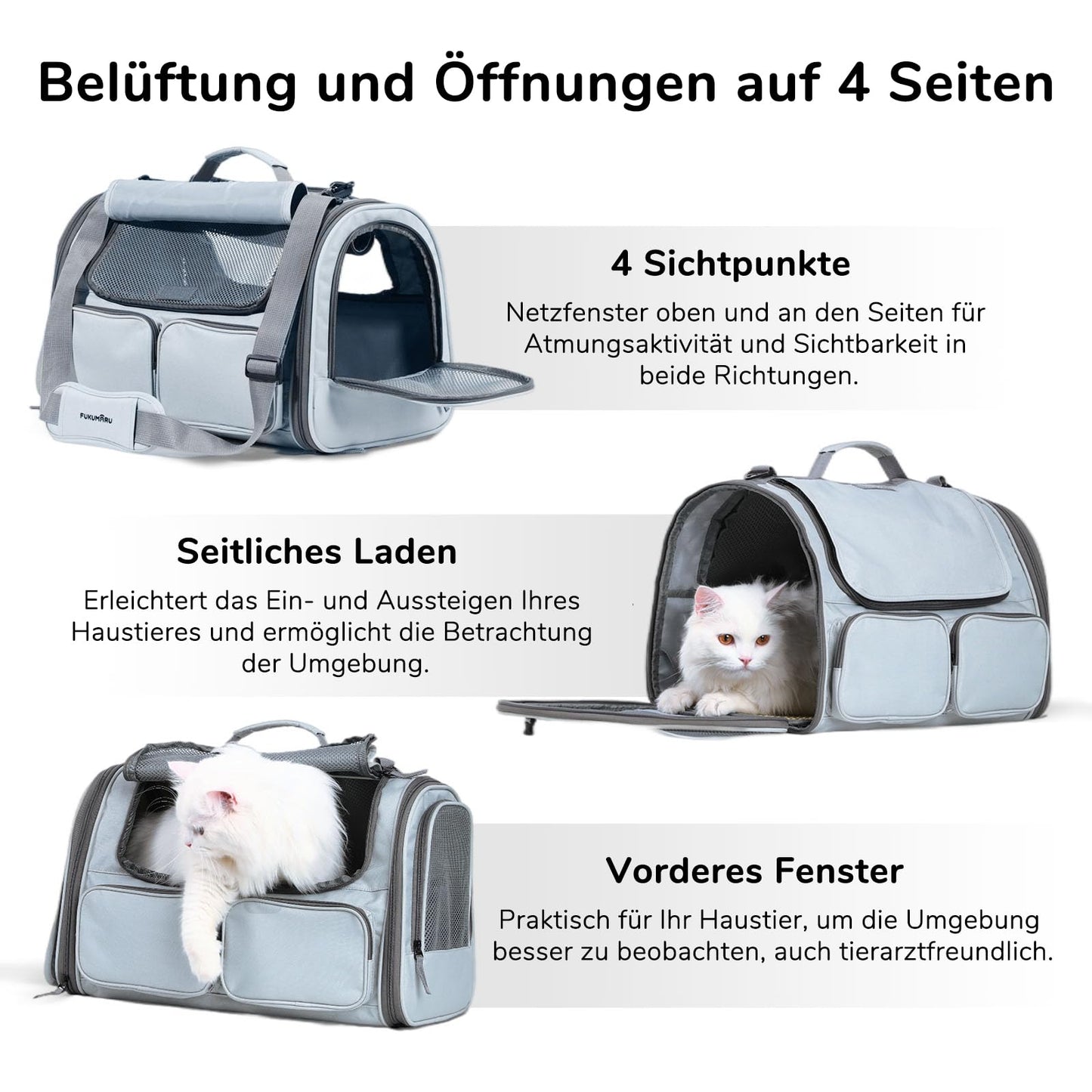 FUKUMARU Transportbox Katze, Faltbare Katzentransportbox, Transportbox Hund mit Reisetasche, Transportbox für Katzen/Hund bis 22kg, Hellgrau，groß