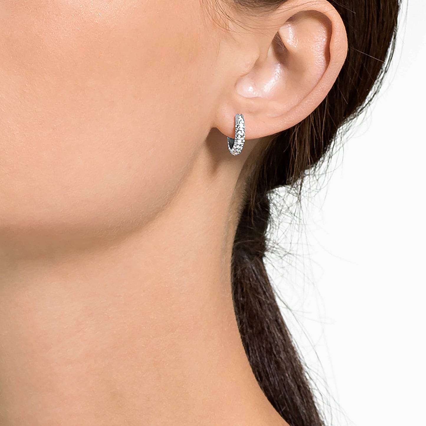 Swarovski Dextera Kreolen, Pavé, Klein, Weiß, Rhodiniert