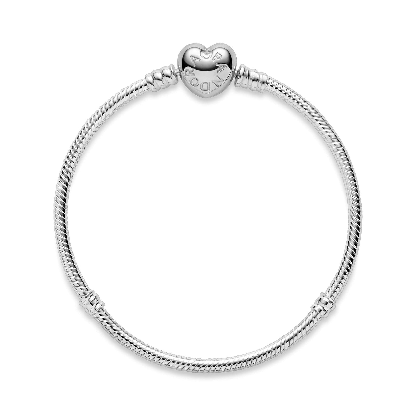 PANDORA Moments Schlangen-Gliederarmband mit Herz-Verschluss aus Sterling-Silber, kompatibel mit Charms und Anhängern aus der Moments Kollektion, Größe: 19cm