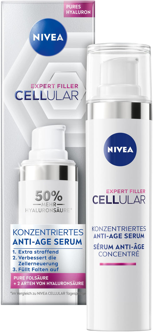 NIVEA Cellular Expert Filler Konzentriertes Anti-Age Serum, effektive Gesichtspflege mit Hyaluron- und Folsäure, Hyaluron Serum für jünger aussehende Haut (40 ml)