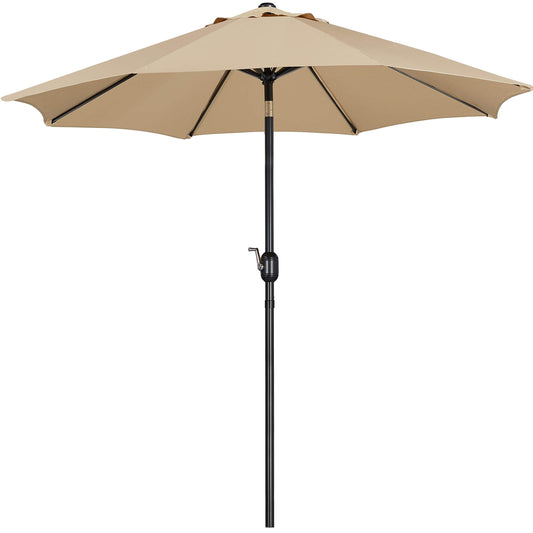 Yaheetech Sonnenschirm Balkon Rund Terrassenschirm 270 cm Gartenschirm Knickbar Kurbelschirm mit Kurbelrichtung UV Schutz UPF 50+, Tan
