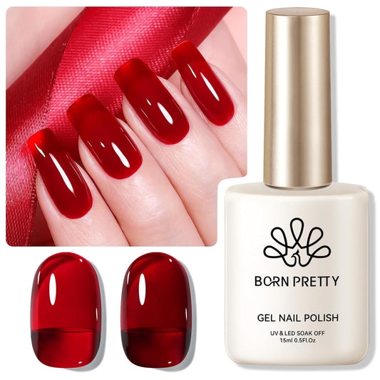 Born Pretty UV Nagellack Milky Jelly Milchig Burgunderrot 15ml - Gel Nagellack UV Transparentes Weinrot Transparent Natur UV LED Soak off Manicure Gel Lacquer Varnish