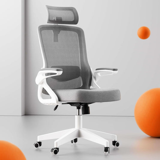 Tweakio Bürostuhl Ergonomisch, S-förmiger Schreibtischstuhl mit Verstellbaren Armlehnen, Ergonomischer Bürostuhl, Office Chair 90°Flip-Up Armlehne, Extra Breites Kissen Büro Stuhl & Gaming Stuhl