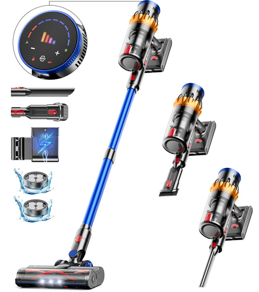 MIBODE Akku Staubsauger, 45000Pa/550W/70Mins Staubsauger Kabellos mit Smart Display, Staubsauger mit Automatikmodus & Anti-Verhedderung-Bürste für Teppich, Hartboden und Tierhaare