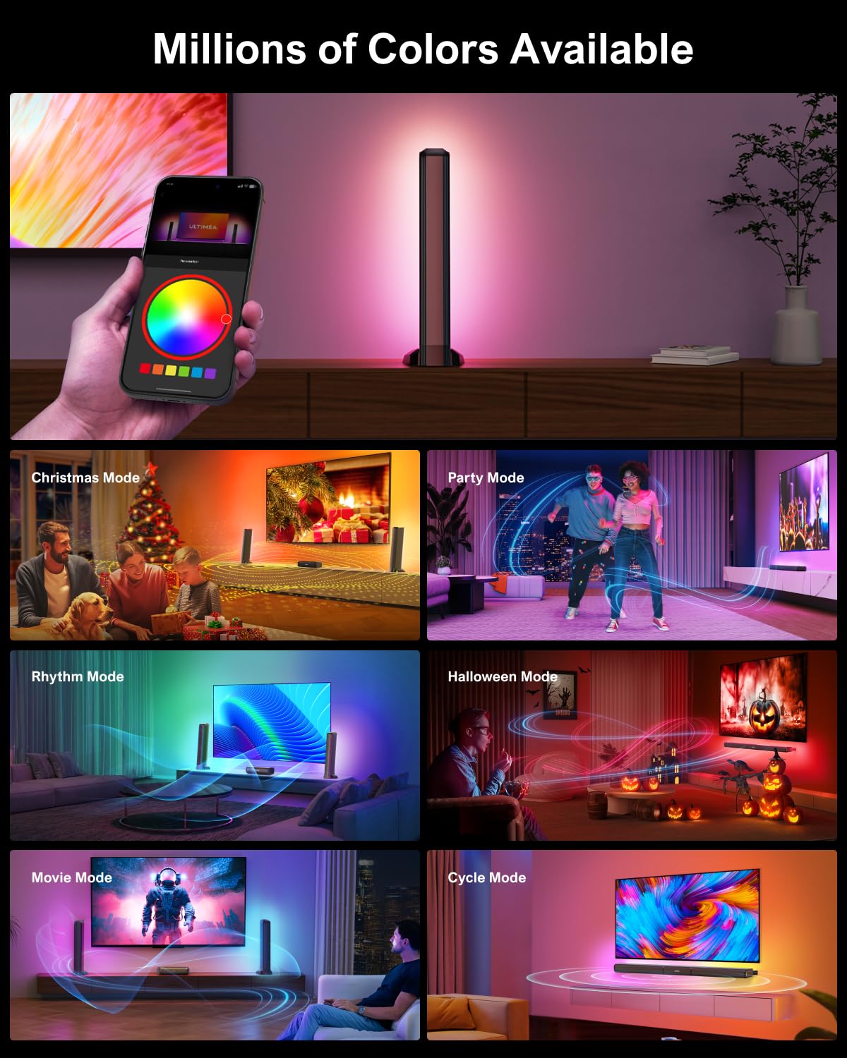 ULTIMEA 5.0ch Soundbar für TV Geräte, Soundbar mit RGB-Beleuchtung für Heimkino, teilbare PC Soundbar mit App-Steuerung, Soundsystem mit verstellbarem EQ, Bluetooth 5.3, HDMI-ARC/Opt/AUX, Apollo S70