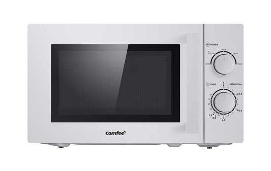 Comfee CMSN 20 si Mikrowelle / Solo-Mikrowelle mit 5 Leistungsstufen/ Innenbeleuchtung/ easy Defrost/360°Drehteller / Zwei Drehregler/20L/700W/ Silber
