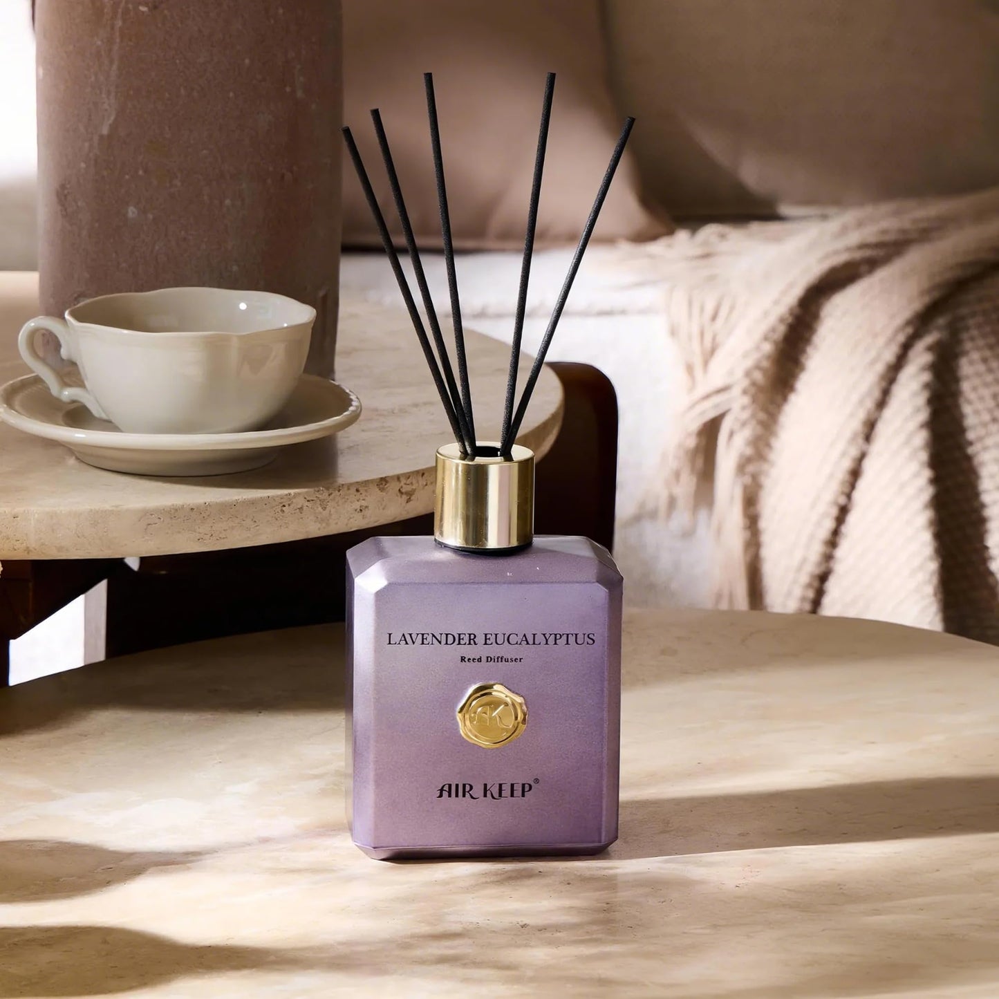 Airkeep Raumduft 300ml, Lavendel-Eukalyptus Duft, Duftstäbchen mit 8 Stäbchen, Luxus Lufterfrischer für Zuhause, Büro & Bad