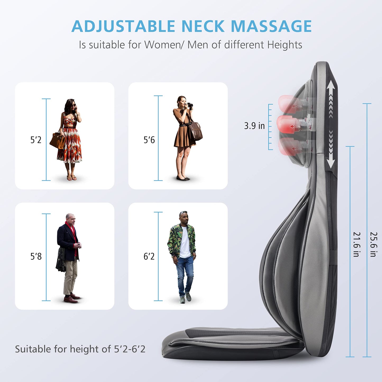 COMFIER Shiatsu Massagesitzauflage mit Knet-, Rollen-, Vibrations- und Luftkompressionsmassage, Massageauflage mit Wärmefunktion, für Nacken-, Schultern-, Rücken- und Oberschenkel