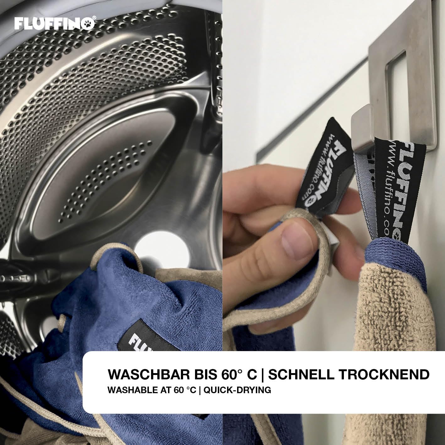 FLUFFINO® 2er Set Hundehandtuch 120 x 70 cm für mittelgroße & große Hunde, extrem saugfähig & weich | Waschbar bei 60°C, schnell trocknendes Mikrofaser-Handtuch mit 2 Grifftaschen