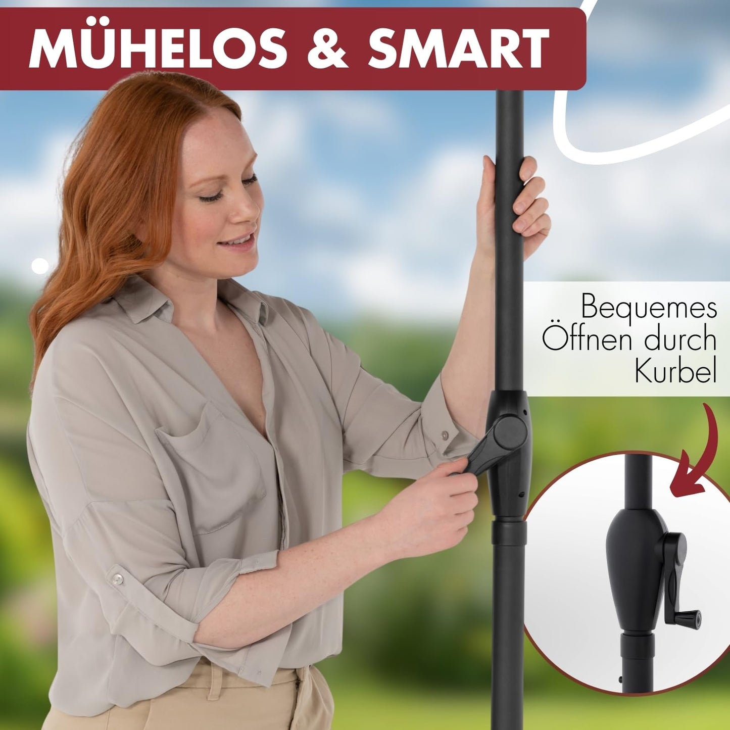 Doppler Sonnenschirm für den Garten Jack 250cm in Natur - Runder Sonnenschirm für Balkon & Terrasse - Schirm knickbar - Balkonsonnenschirm - Kurbelschirm - Gartenschirm mit Kurbelfunktion
