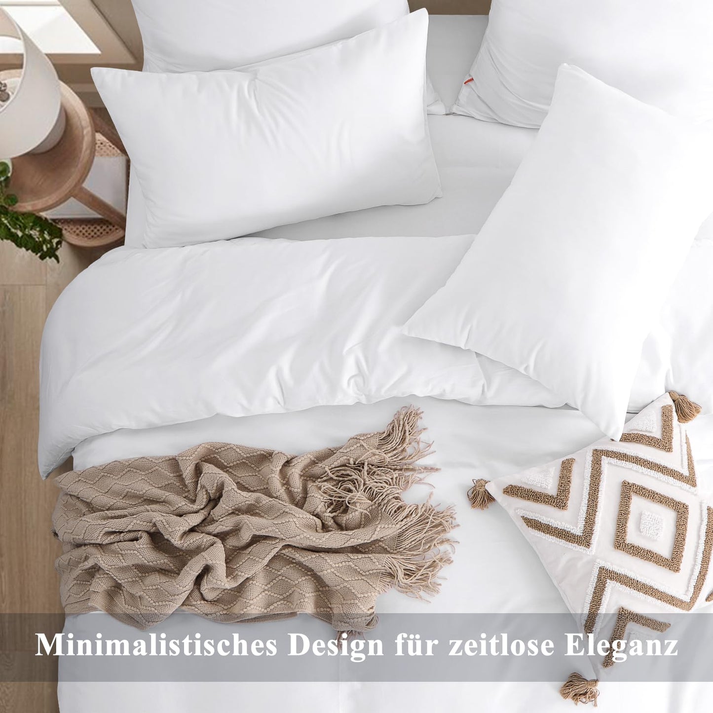 Aisbo Bettwäsche 135x200 Baumwolle 4teilig - Bettwäsche-Sets Weiß Bettbezug 135 x 200 2er Set mit 2 Kissenbezüge 80x80 cm, Weiss Baumwollbettwäsche Set, Oeko-TEX Bettwäsche Weiß mit Reißverschluss