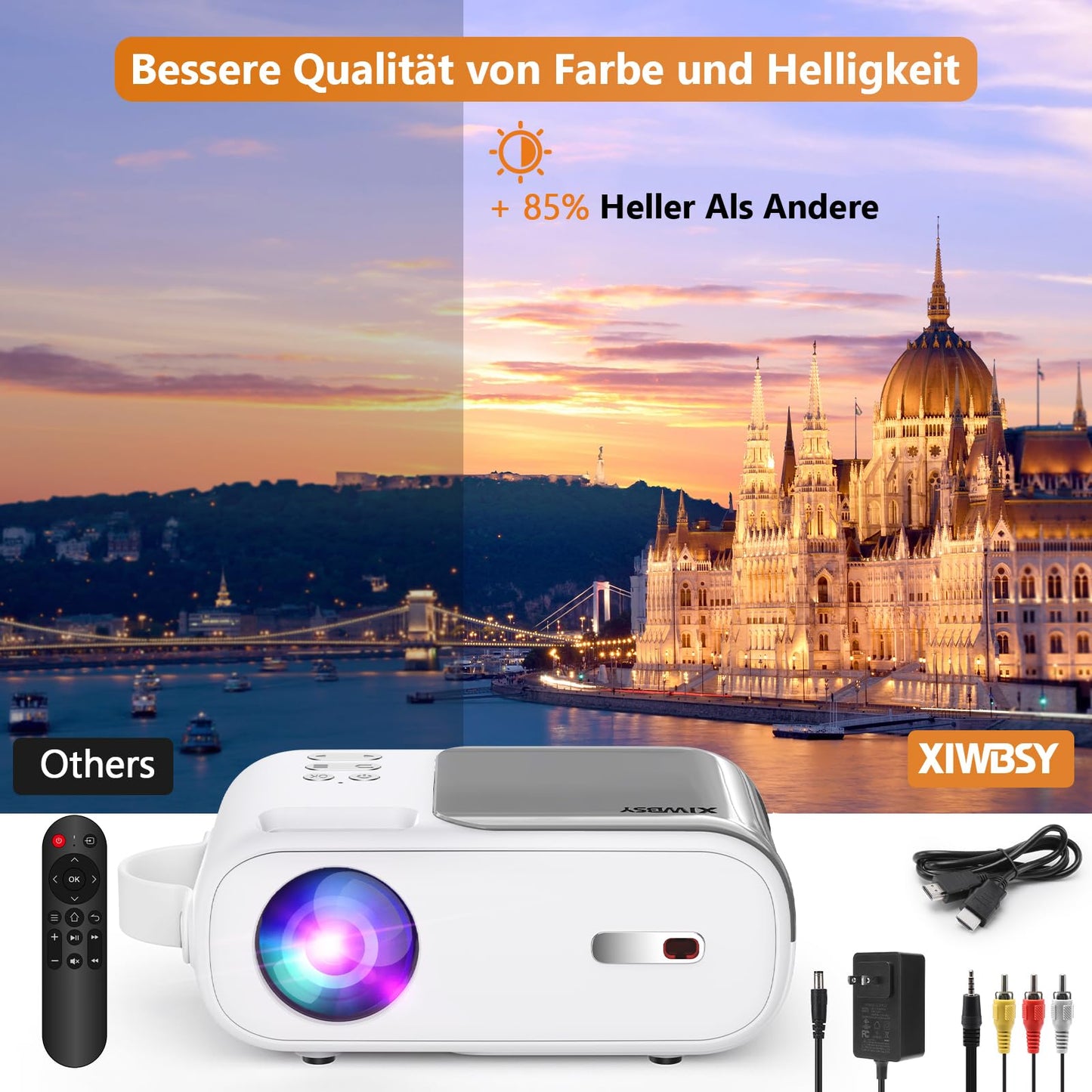 Beamer, XIWBSY 10000 Lumen Mini Beamer 1080P Unterstützt, 5G WiFi LED Heimkino Portable Beamer Klein, Beamer Bluetooth Kompatibel mit TV Stick/X-Box/DVD/Laptop/Smartphone/Android/HDMI/USB