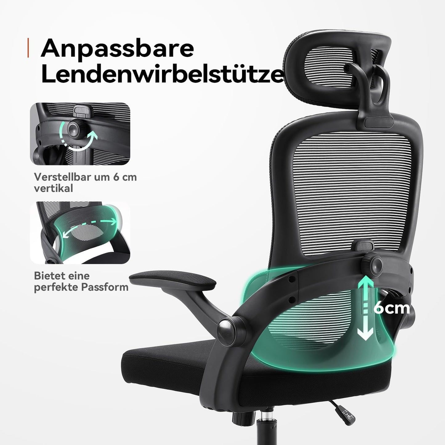 SIHOO M102C Bürostuhl Ergonomisch Schreibtischstuhl, Drehstuhl mit 3D-Armlehnen, Hohe Rückenlehne Lendenwirbelstütze Nach Oben und Unten, Höhenverstellung und Wippfunktion Schwarz