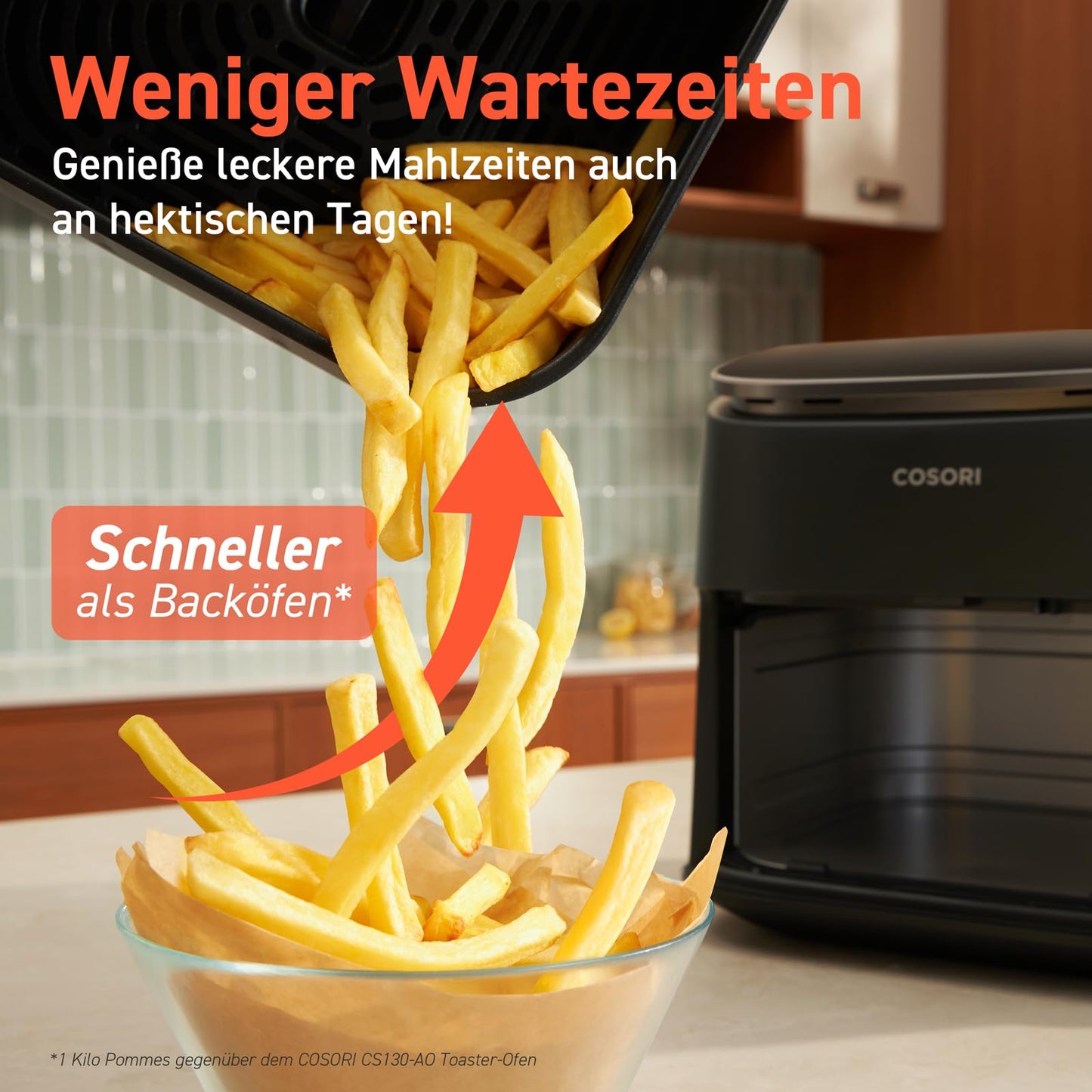 Cosori Turboblaze Airfryer Heißluftfritteuse, 9-in-1 Air Fryer XXL 6L, leiser DC Motor mit 5 Geschwindigkeitsstufen, Grillen, Backen, Gären, Dehydrieren, Tiefkühlen, 87 Rezepte, 64% energiesparend