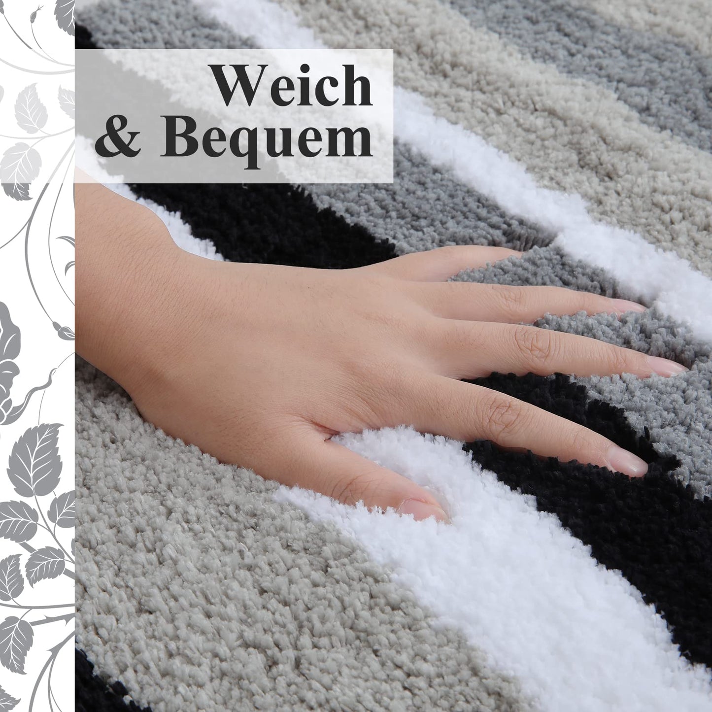 Homaxy rutschfest Badezimmerteppich Weich Hochflor Mikrofaser Badematte Saugfähige Badteppiche Waschbar Badvorleger – 40 x 120 cm, Schwarz/Grau