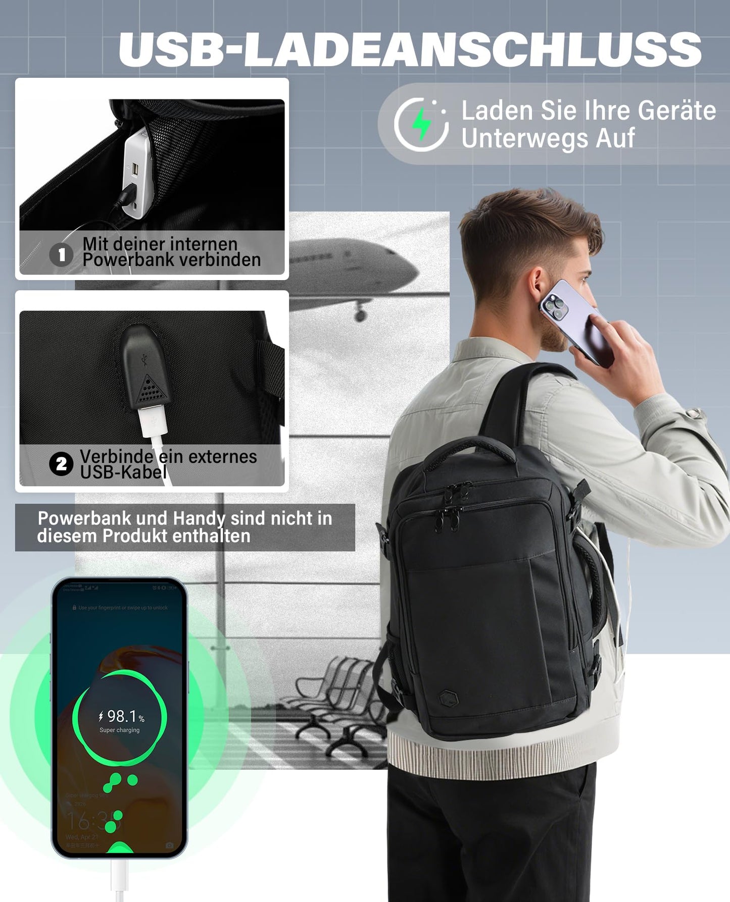 VANKEV für Ryanair Handgepäck 40x20x25 Laptop Rucksack Reiserucksack Klein Handgepäck Tasche Rucksack 14 Zoll Laptop Backpack für Herren Damen Schwarz
