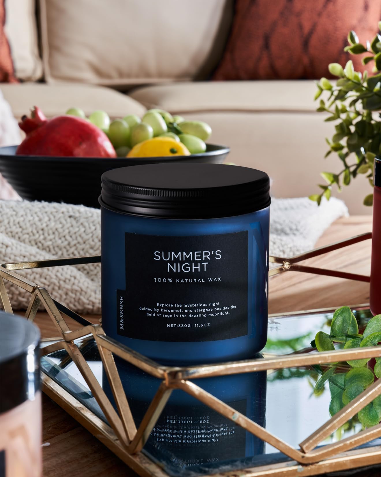 M&SENSE Sommernacht Duftkerze im Glas, Natürliche Sojakerze mit zwei Dochte, 330g große Patchouli Kerzen bis zu 70 Std. Brenndauer, Kerzengeschenke für Frauen, Männer