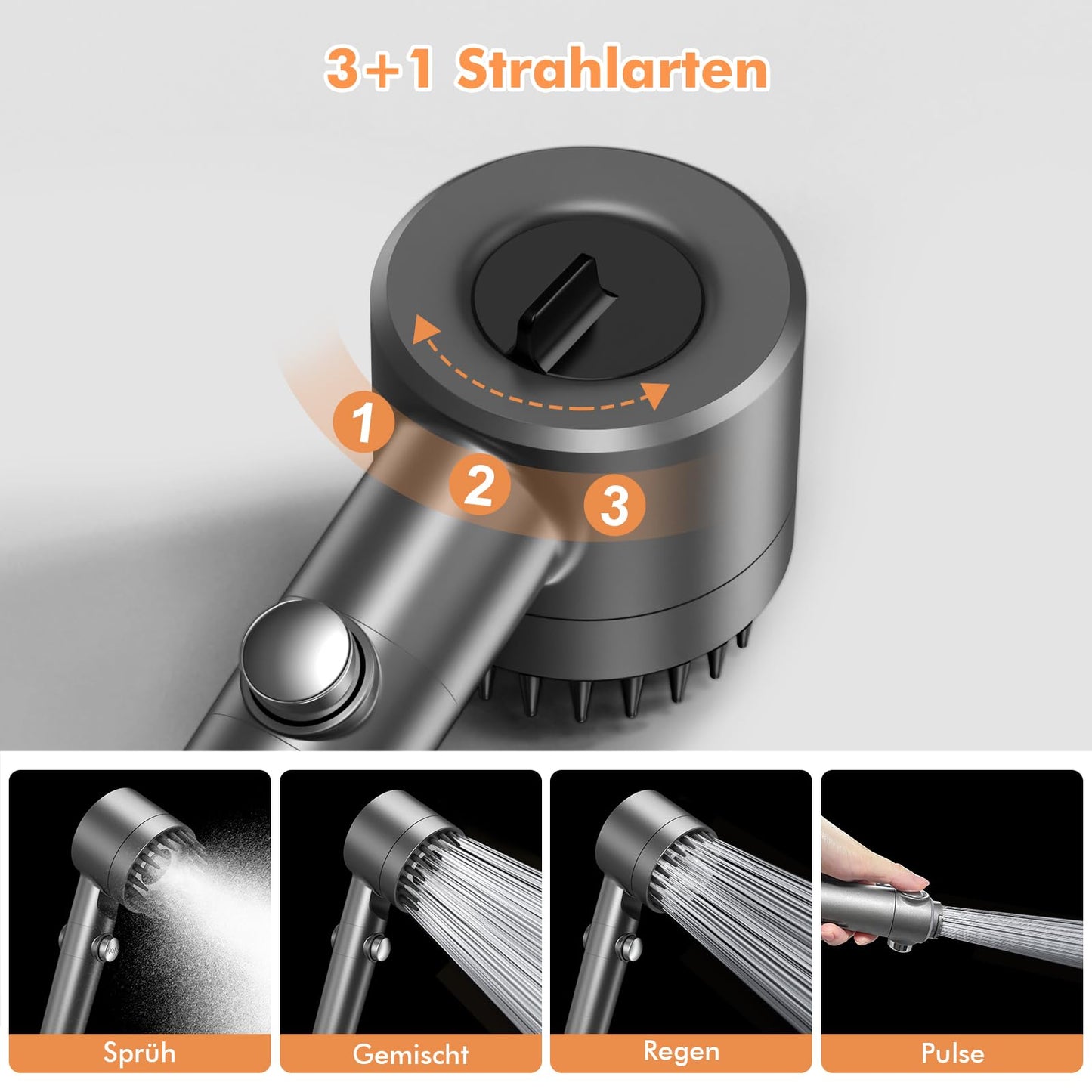 Duschkopf mit Filter MEKO Hochdruck Handbrause mit Filtration in 15 Schichten 1,5M Schlauch 3 Strahlarten Sparduschkopf für Entfernen vom harten Wasser, Rest-Chlor, Bakterien und Schwermetall