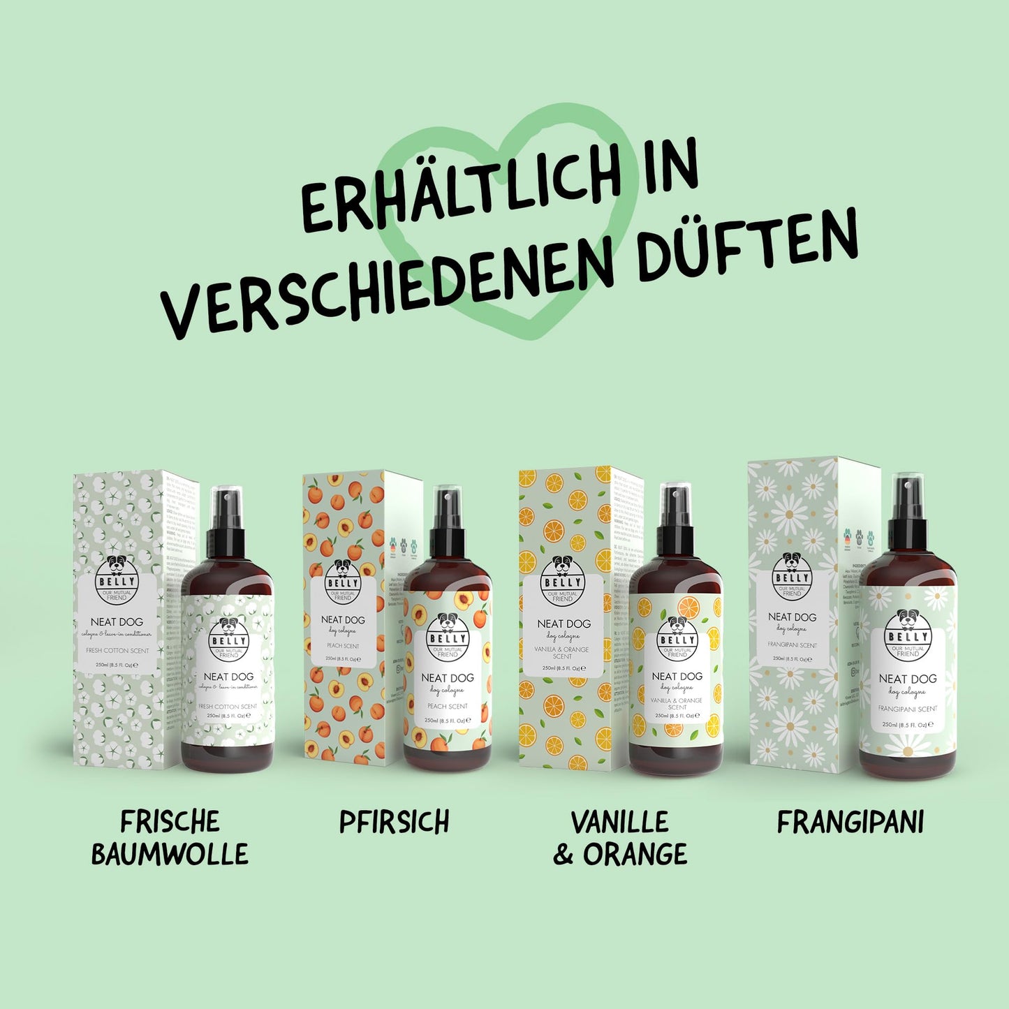 Belly® Deodorant für Hunde - 250ml - Frisches Baumwollaroma - Neutralisiert unangenehme Gerüche - pH neutral - Hundeparfüm - Hunde Parfüm, Fellpflegespray, Welpenparfum